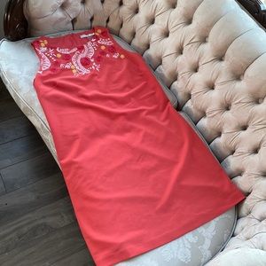 Peter Nygard Coral Dress with Embroidered Neckline